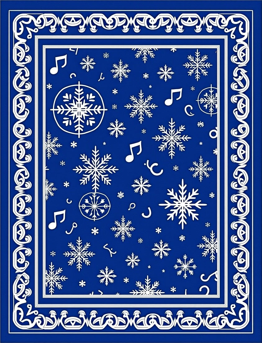 Royal Blue Snowflake Music Notes Rug