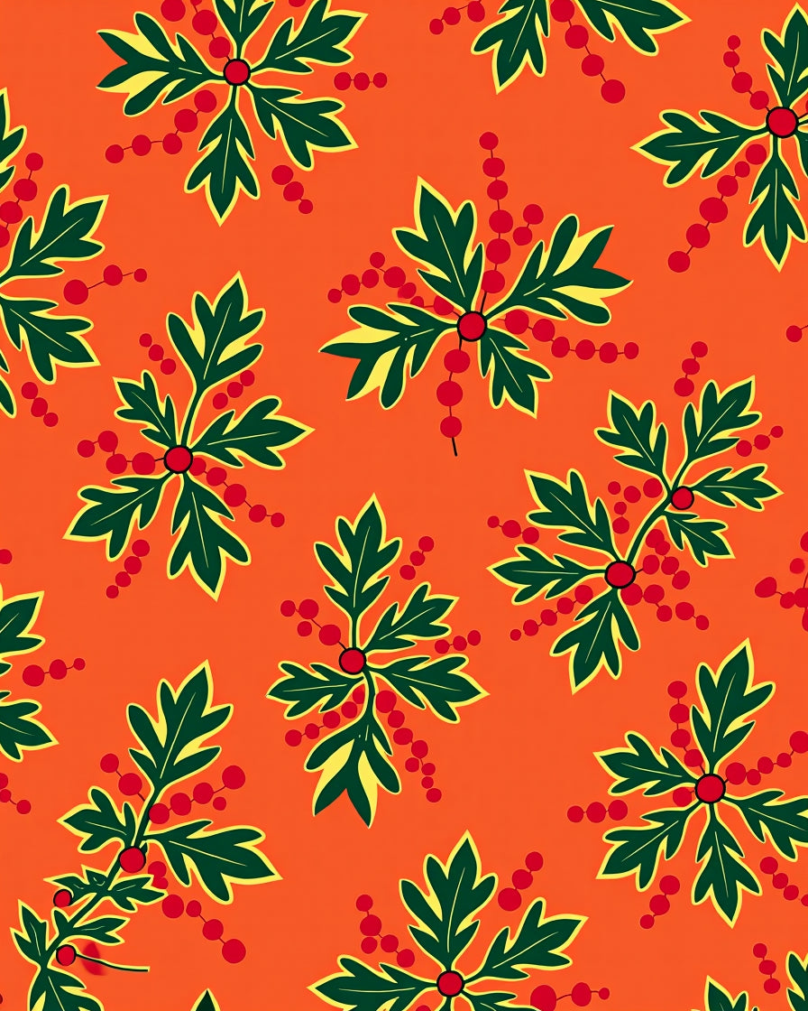 Vibrant Red Berry Leaf Arrangement Rug