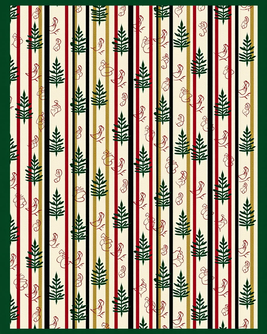 Striped Spruce and Bird Folk Art Rug