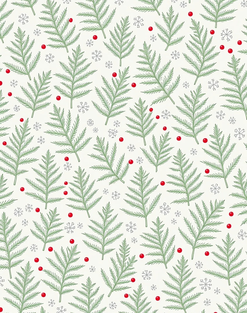 Winter Greenery Red Berry Snowflakes Rug