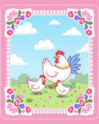 Farmyard Chickens Meadow Floral Border Rug