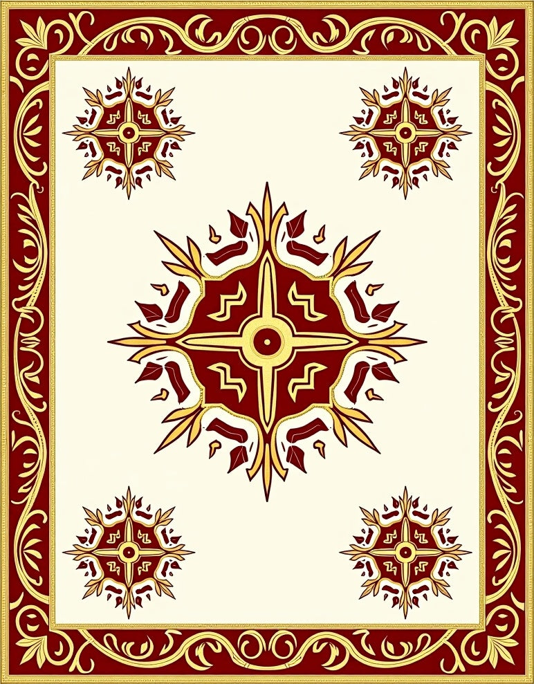 Rich Crimson Gold Medallion Border Rug