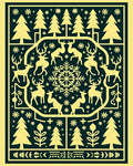 Festive Yellow Reindeer Snowflake Forest Rug