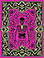 Pink Black Skeleton Floral Ornate Rug