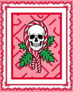 Sweet Skull Candy Cane Holly Red Rug