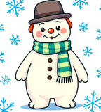 Winter Snowman Green Plaid Scarf Snowflakes Rug