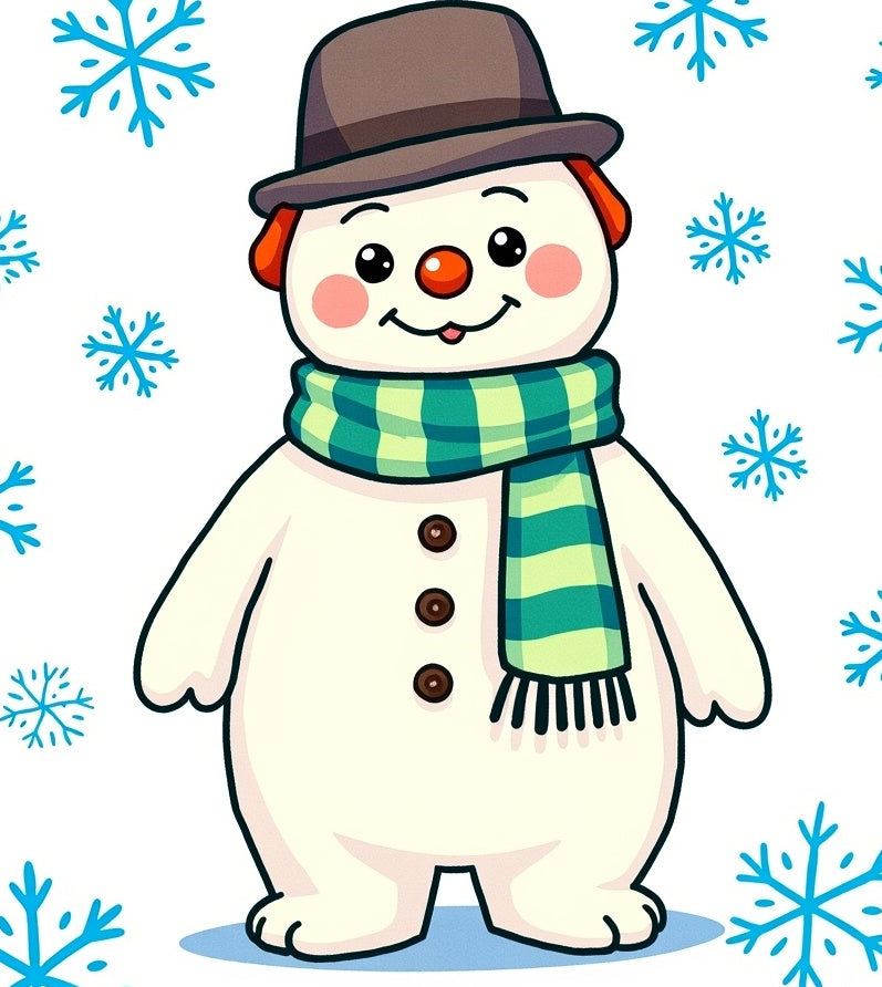 Winter Snowman Green Plaid Scarf Snowflakes Rug