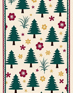 Green Pine Trees Burgundy Flower Print Rug