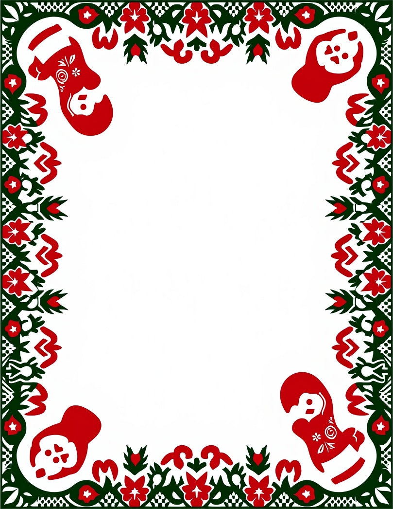 Red Green Mitten Floral Border Rug