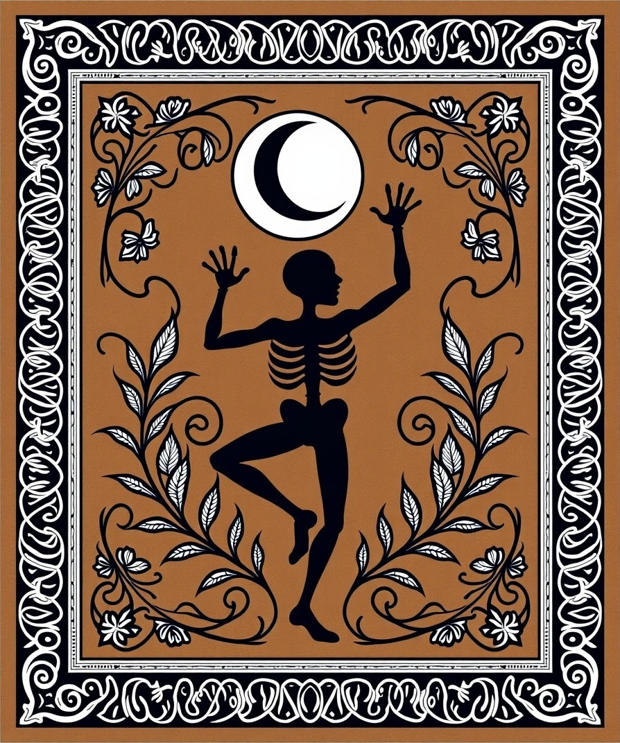 Dancing Skeleton Moon Blossom Border Rug