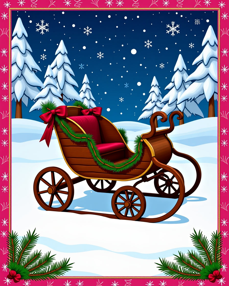 Rustic Sleigh Red Garland Snow Trees Rug