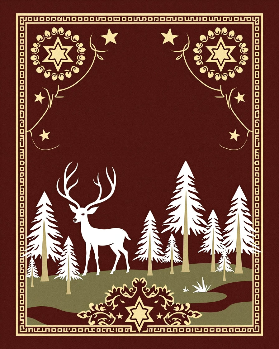 Whimsical Deer Forest Woodland Scene Rug