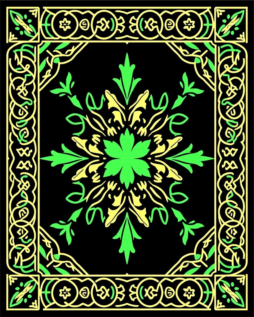 Green Yellow Floral Bordered Area Rug