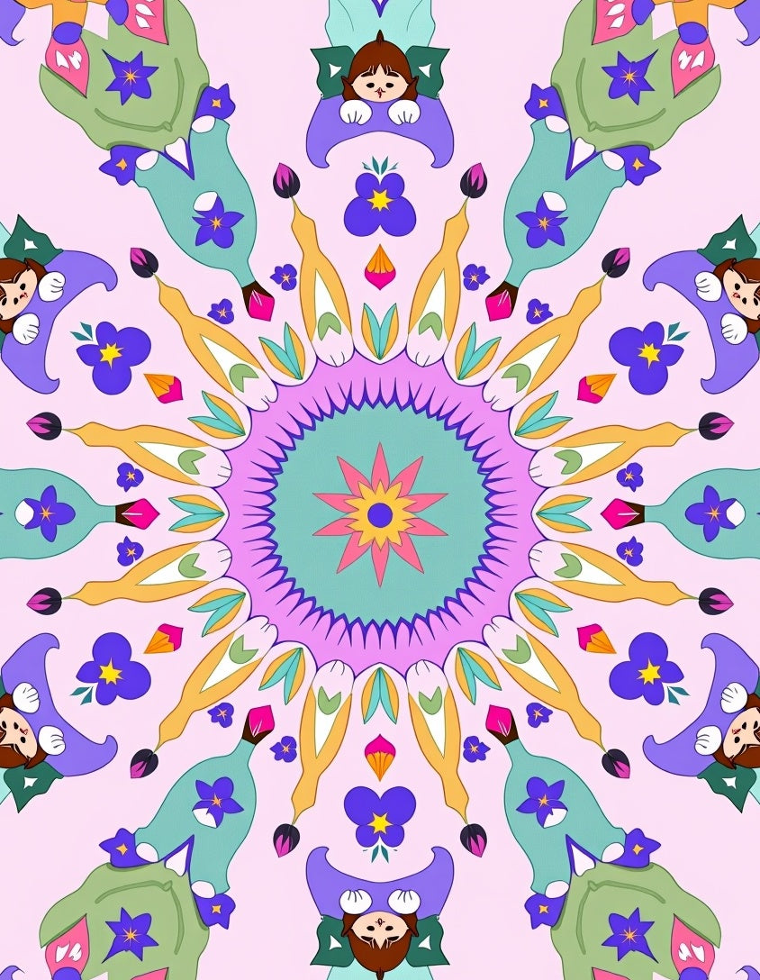 Whimsical Childful Floral Geometric Medallion Rug