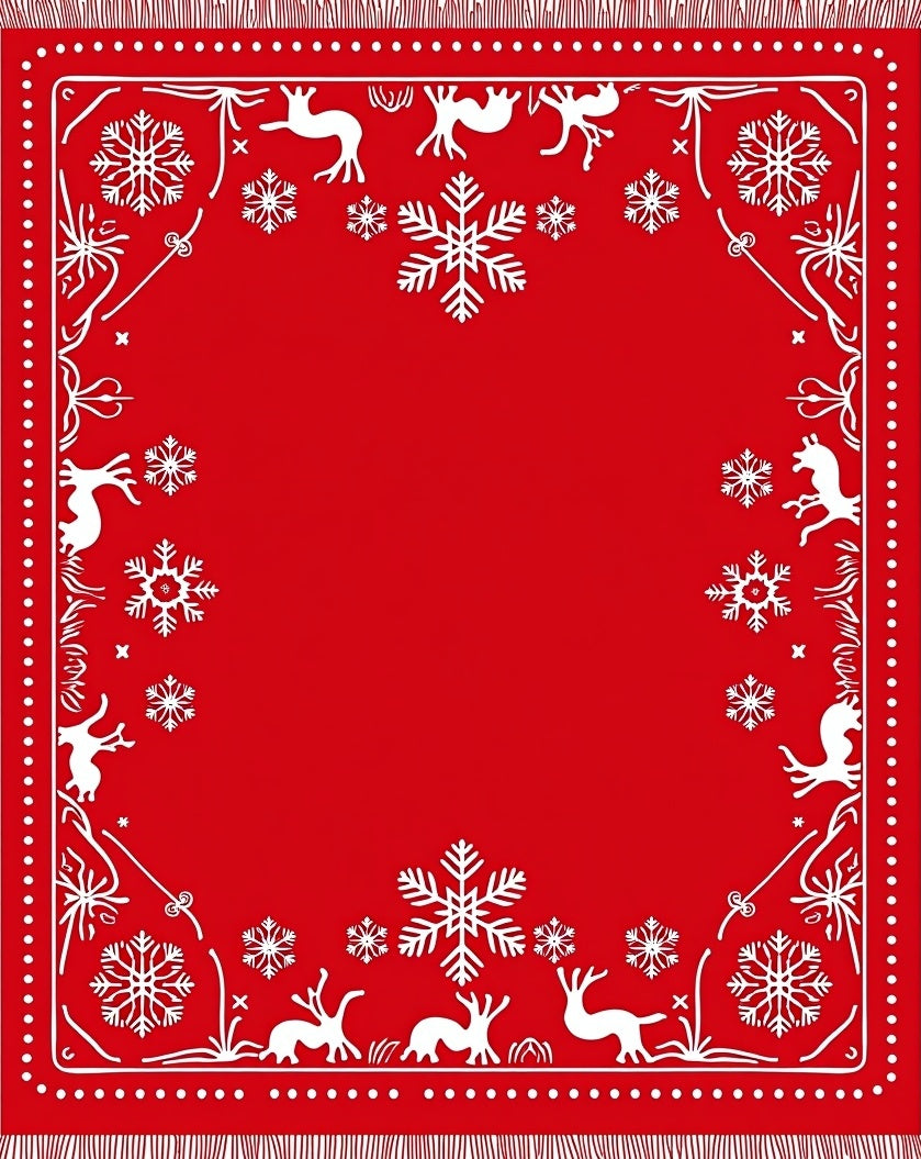 Red White Reindeer Snowflake Festive Accents Rug