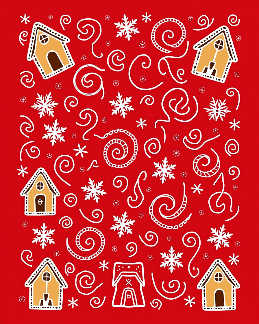 Holiday Gingerbread Houses Snowflakes Swirls Rug