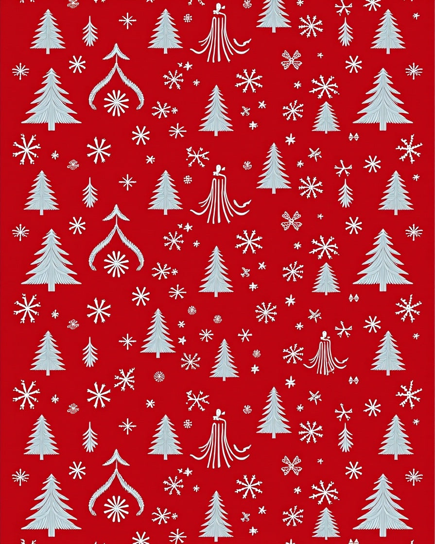 Red Snowflakes Christmas Trees Rug