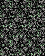 Botanical Sketch Black Green Floral Collage Rug