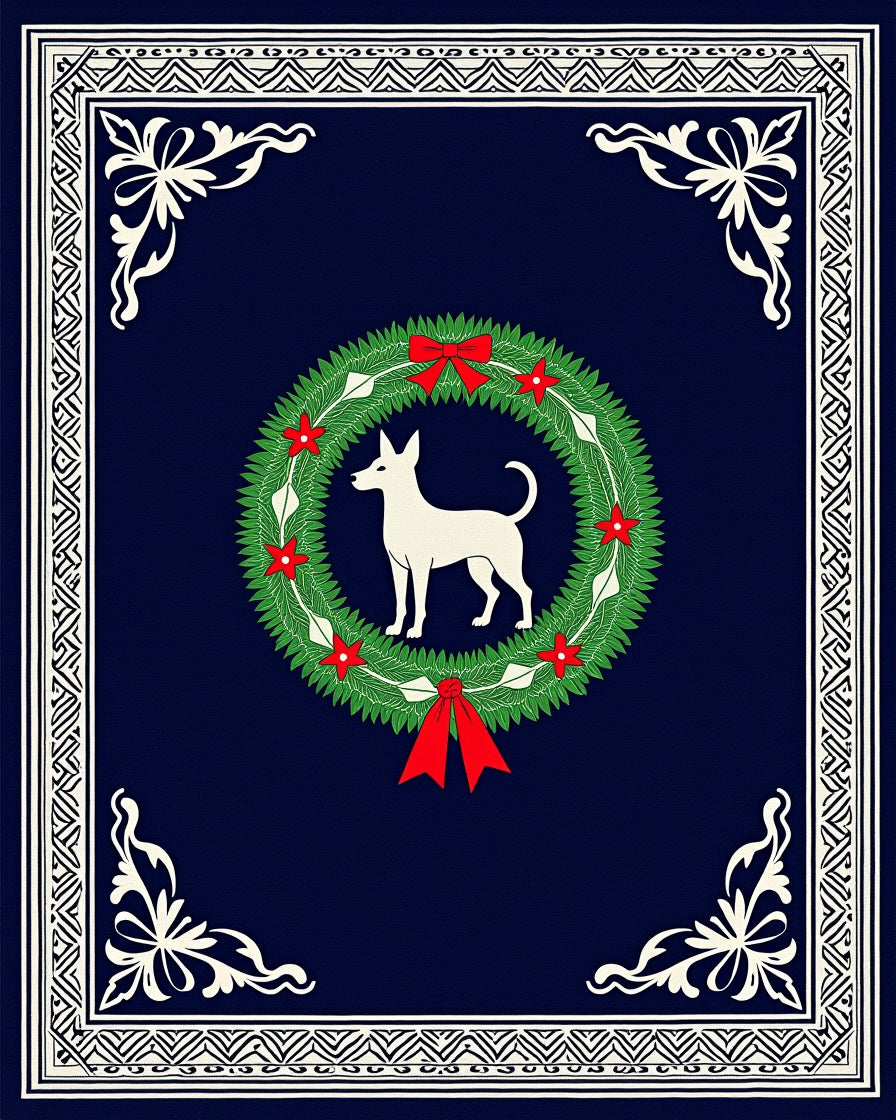 Navy Blue Wreath Dog Festive Border Rug