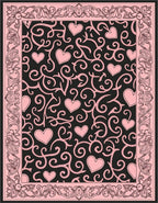 Pink Hearts Black Swirl Border Rug