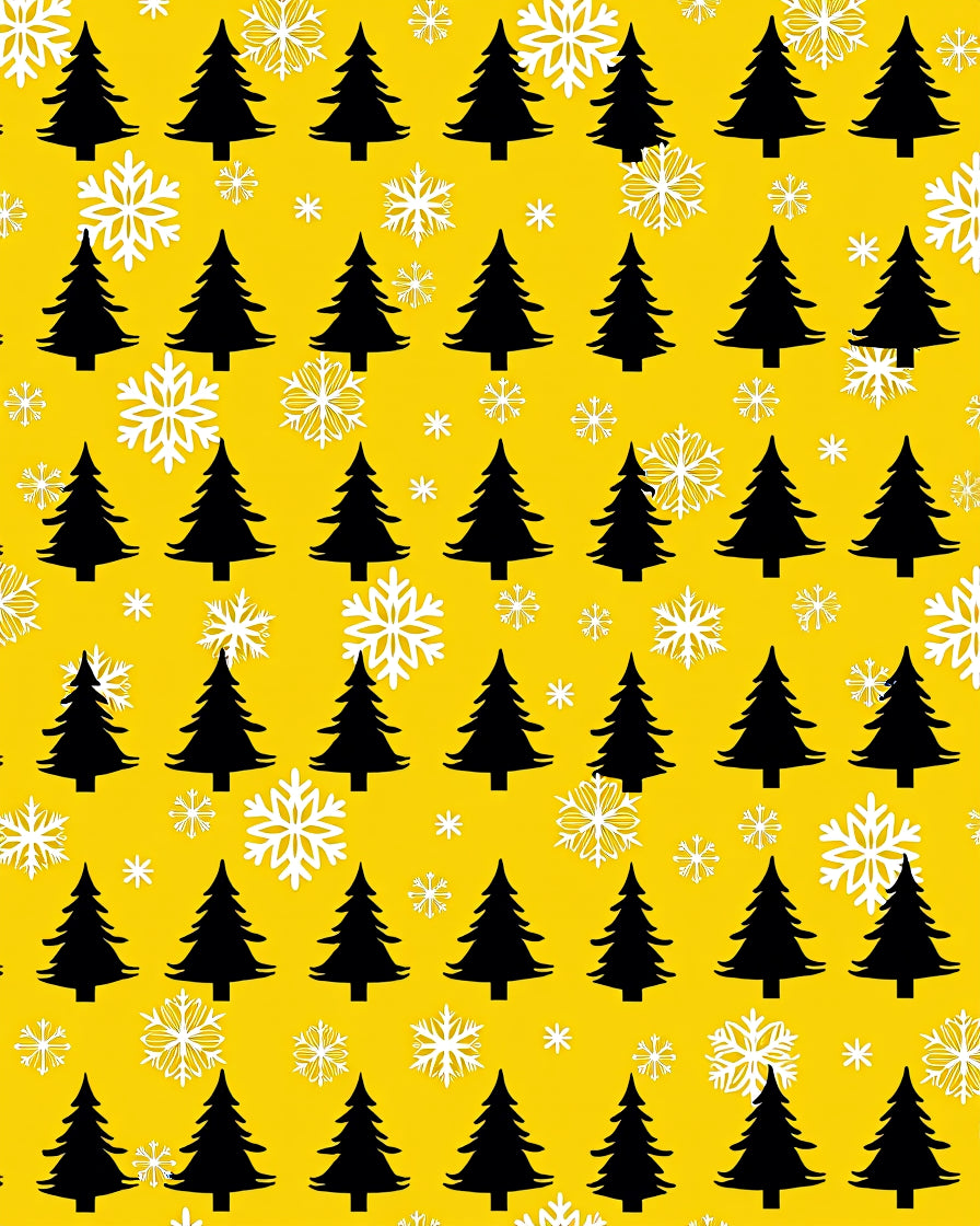Christmas Trees Snowflakes Yellow Repeat Rug