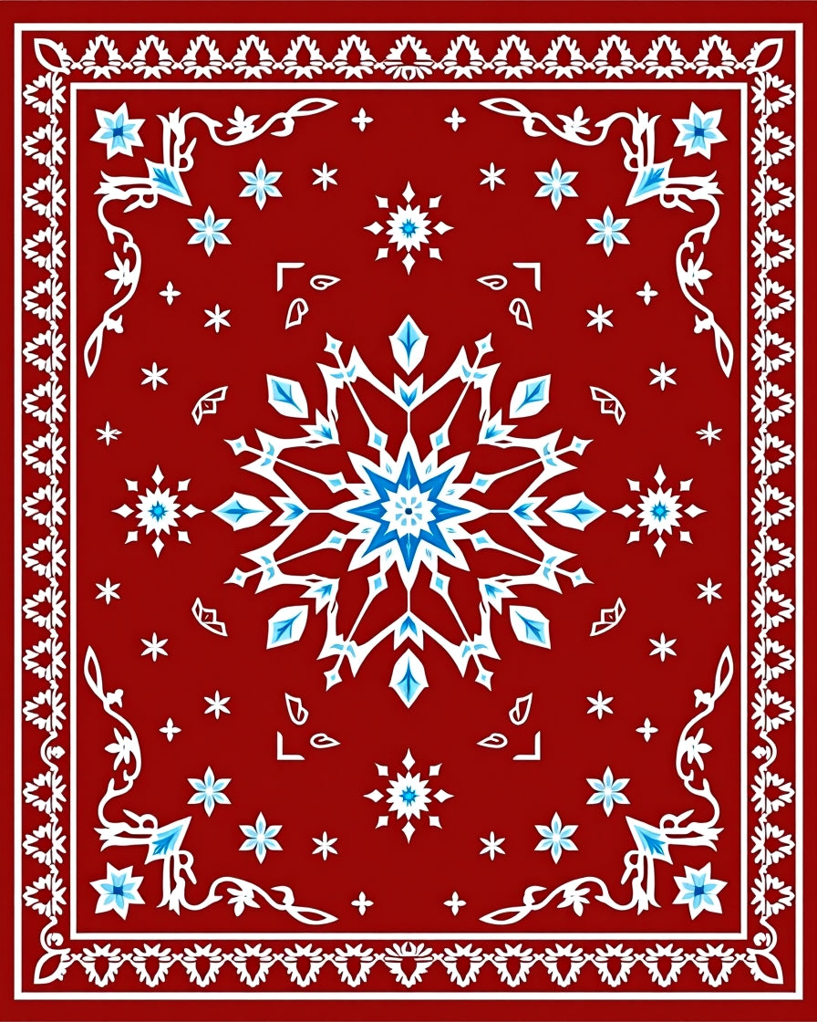 Crimson Blue Snowflake Medallion Rug
