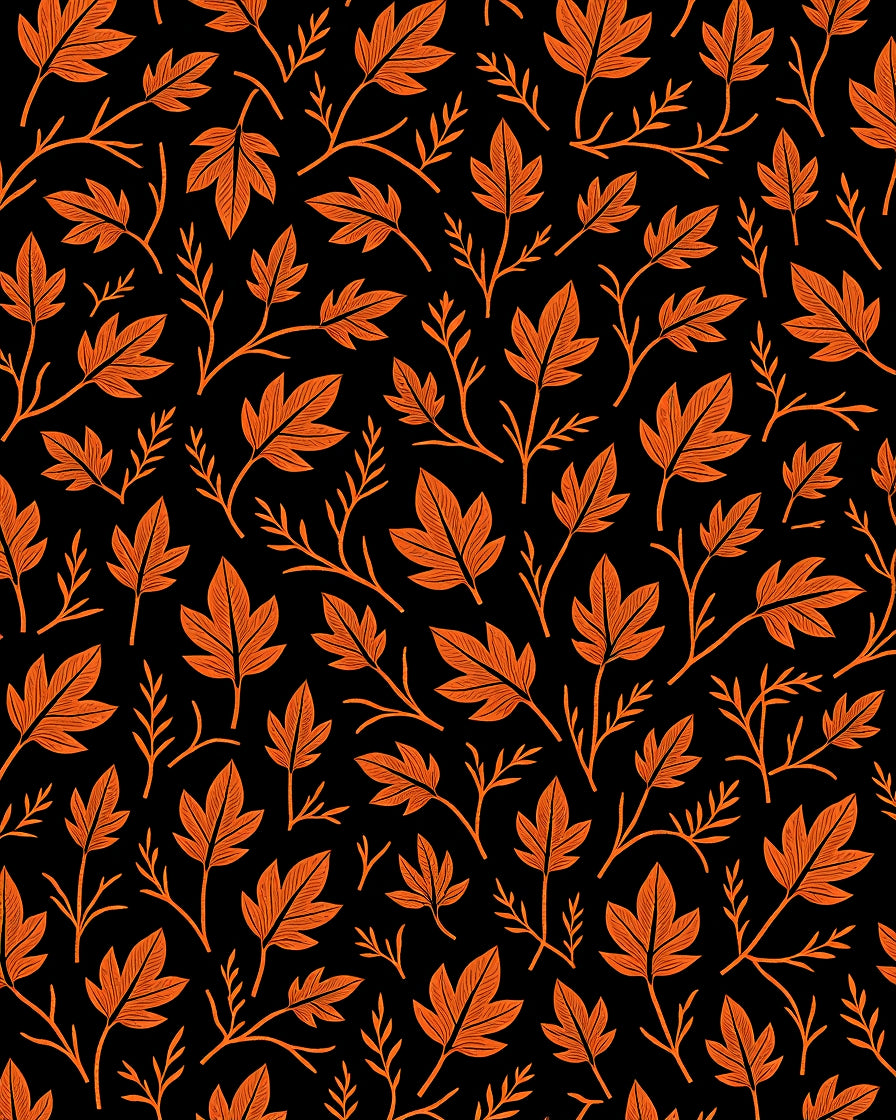 Orange Leafy Vines on Black Rug
