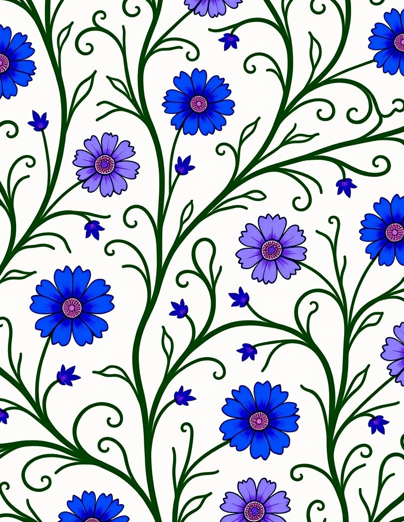 Vibrant Blue Violet Floral Vine Rug