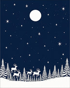 Midnight Sky Reindeer Winter Forest Scene Rug