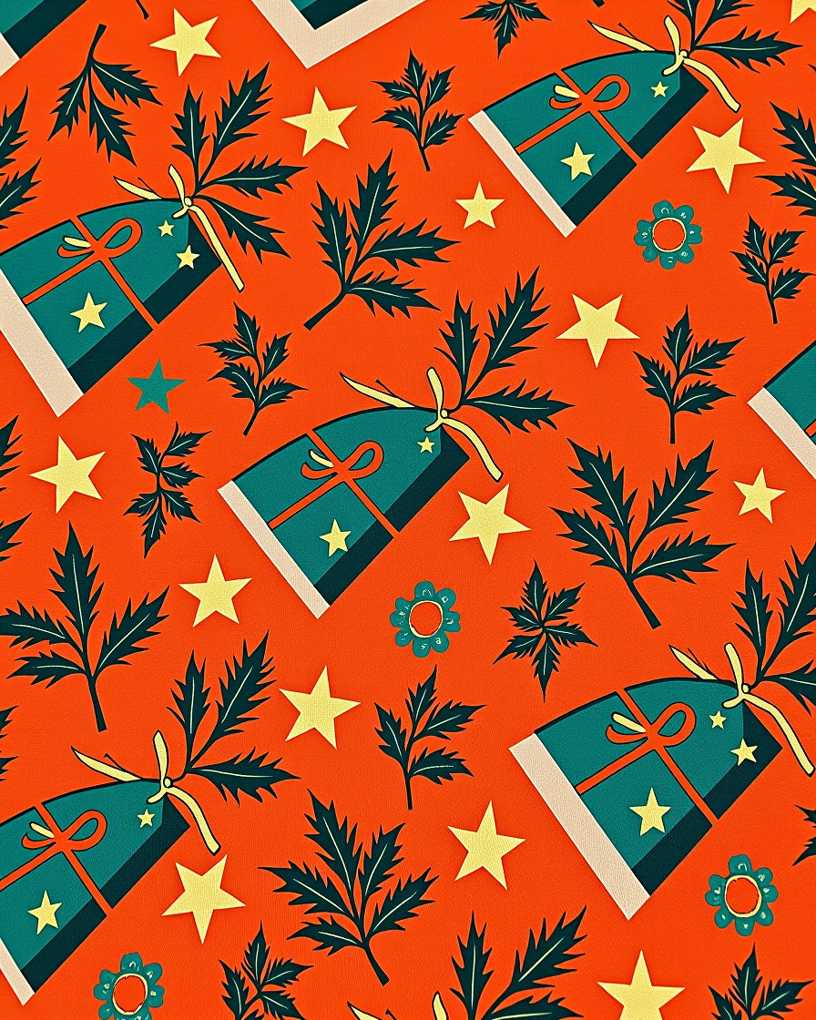 Orange Gift Star Leaf Folk Rug