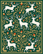 White Deer Forest Gold Acorn Swirl Rug