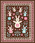 Brown Whimsical Bunny Floral Border Rug