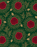 Deep Emerald Red Golden Rose Garden Rug
