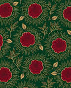 Deep Emerald Red Golden Rose Garden Rug