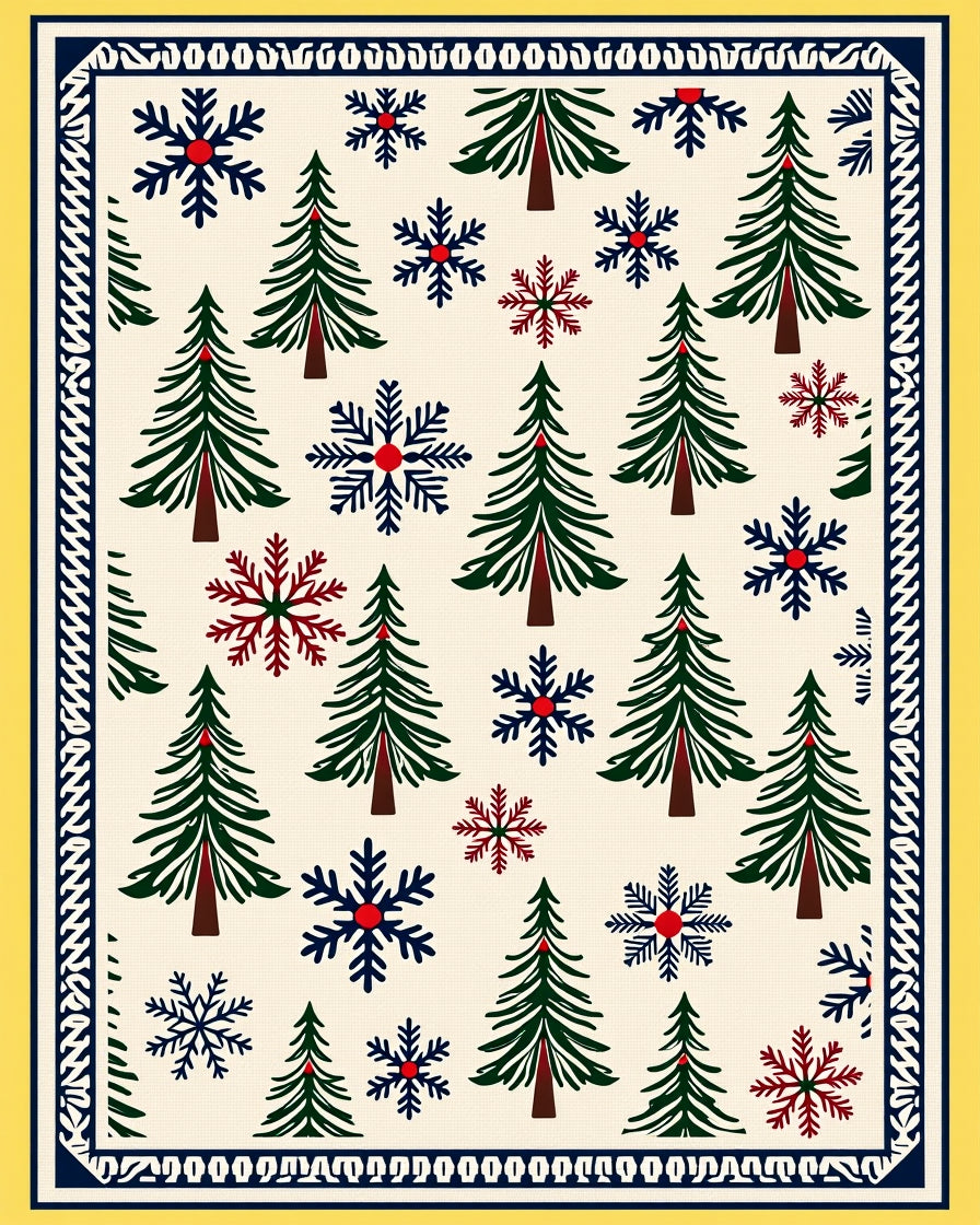 Winter Forest Snowflake Tree Arrangement Rug