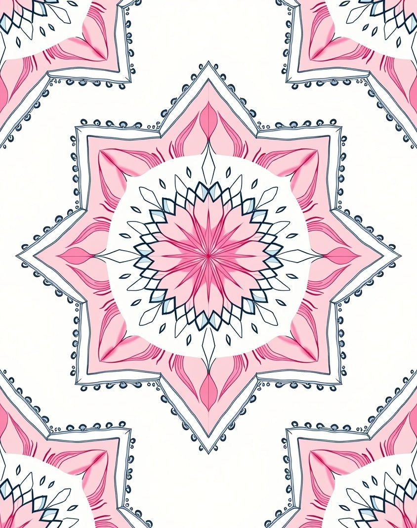 Pink Floral Starburst Mandala Rug