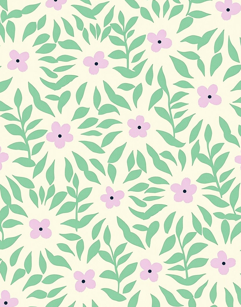 Pale Yellow Pink Floral Leafy Swirl Rug