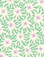 Pale Yellow Pink Floral Leafy Swirl Rug
