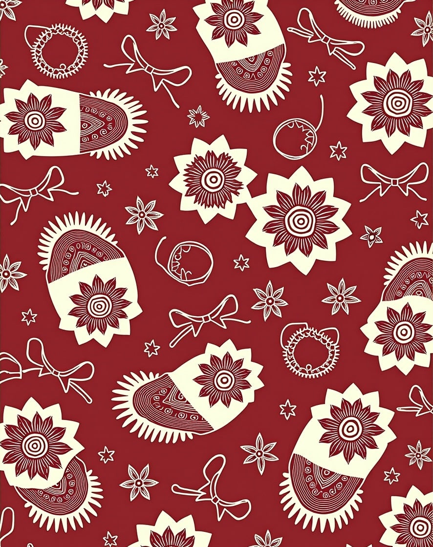 Crimson Floral Paisley Bow Ribbons Rug
