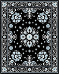 Black White Blue Floral Medallion Border Rug
