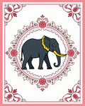 Pink Elephant Medallion Floral Border Rug