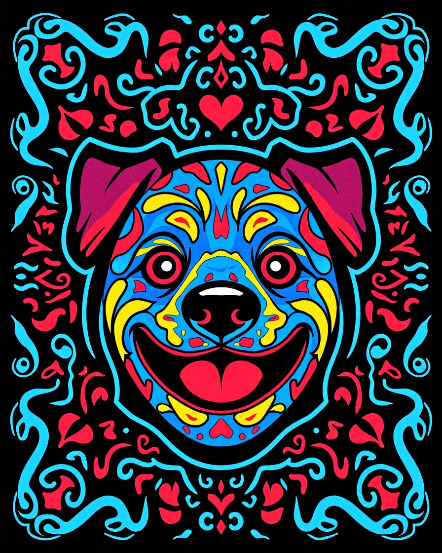 Vibrant Blue Dog Sugar Skull Rug