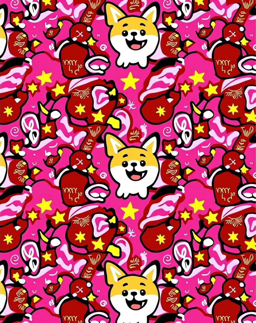 Playful Corgi Pink Red Star Pop Art Rug
