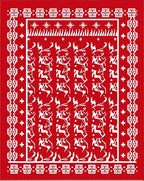 Red White Reindeer Festive Border Rug