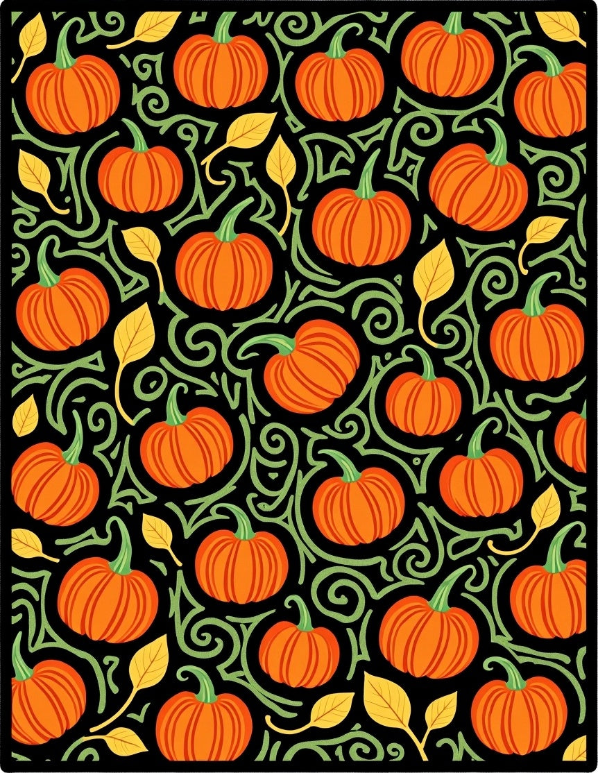 Orange Pumpkins with Green Vines Rug