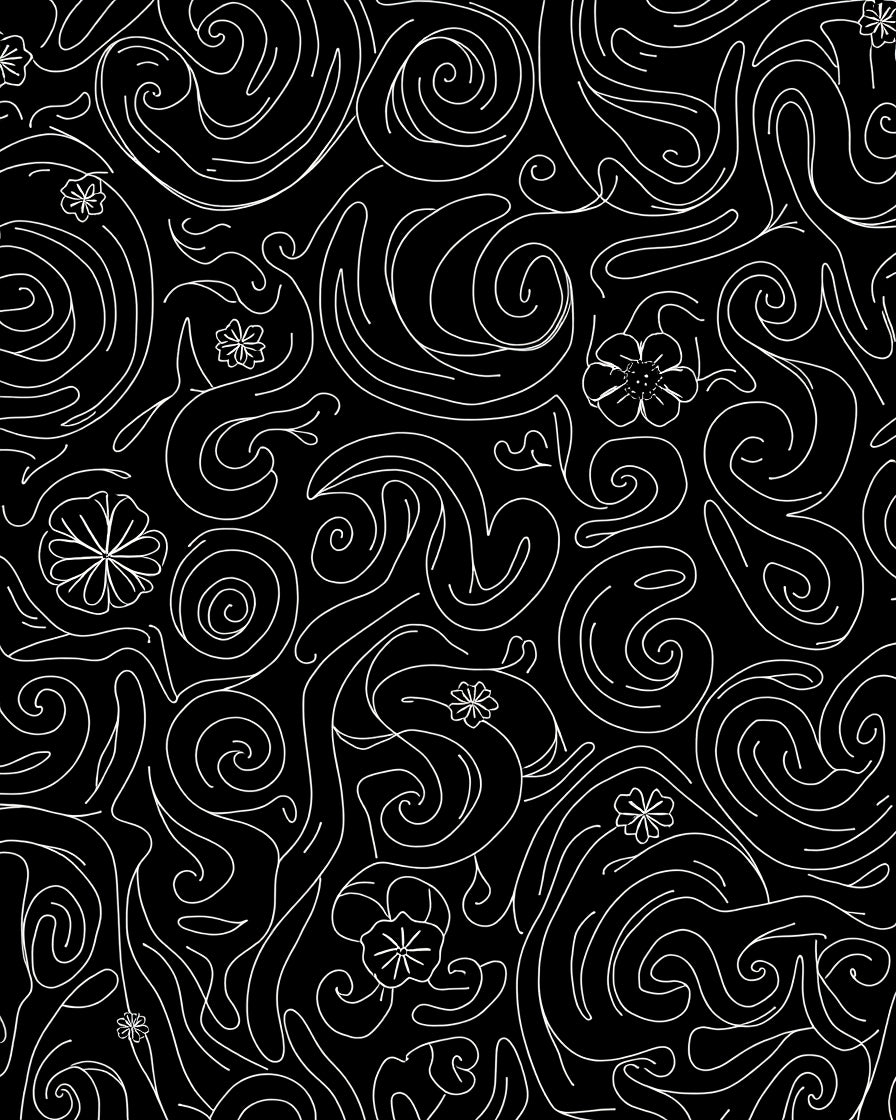 Black and White Swirl Floral Whimsical Rug