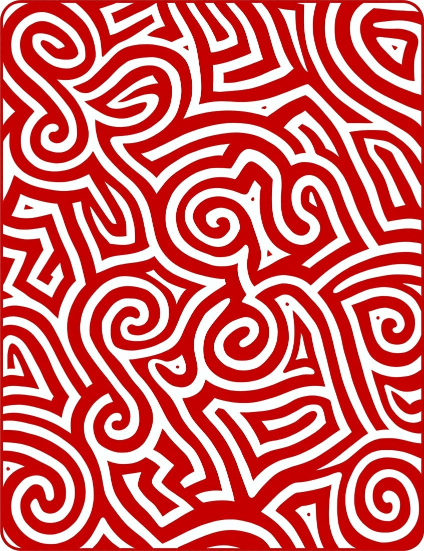 Red White Dynamic Abstract Swirls Rug