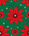 Classic Red Poinsettia Snowflake Emerald Rug