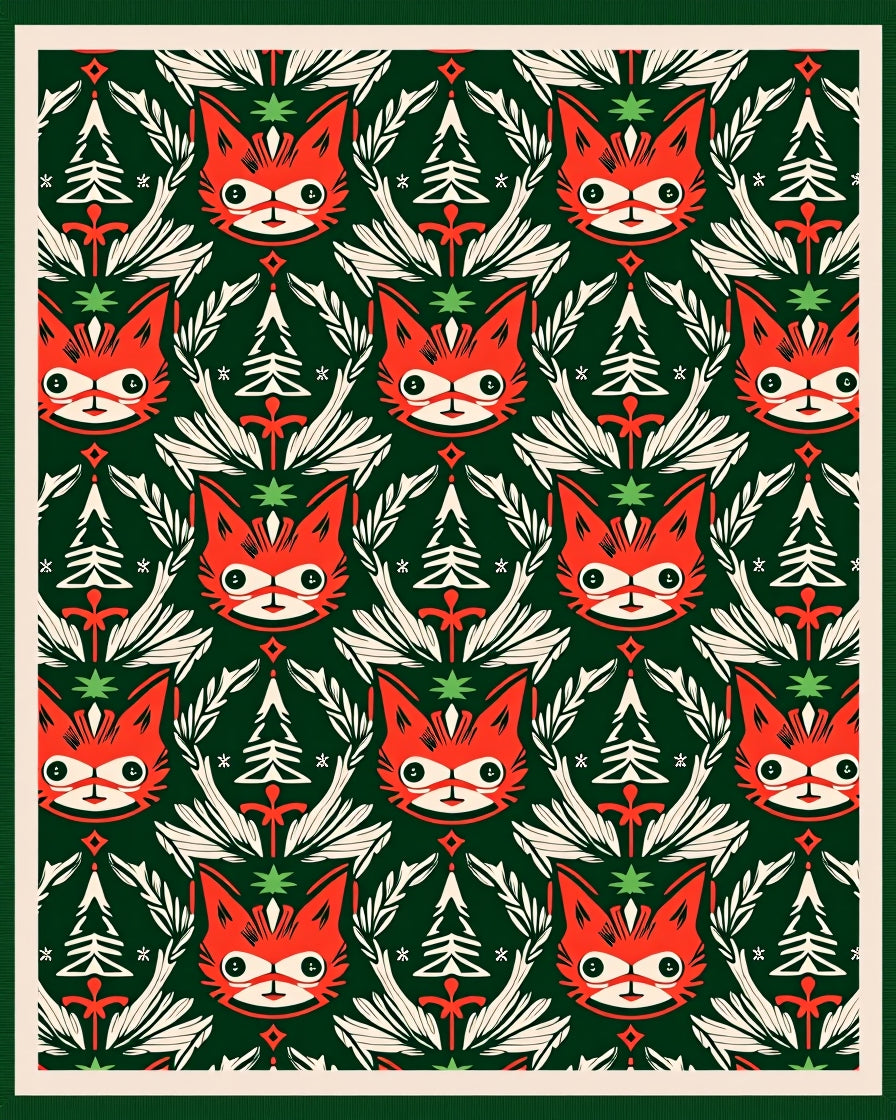 Whimsical Red Fox Christmas Trees Rug