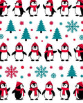 Whimsical Penguin Christmas Tree Snowflakes Rug